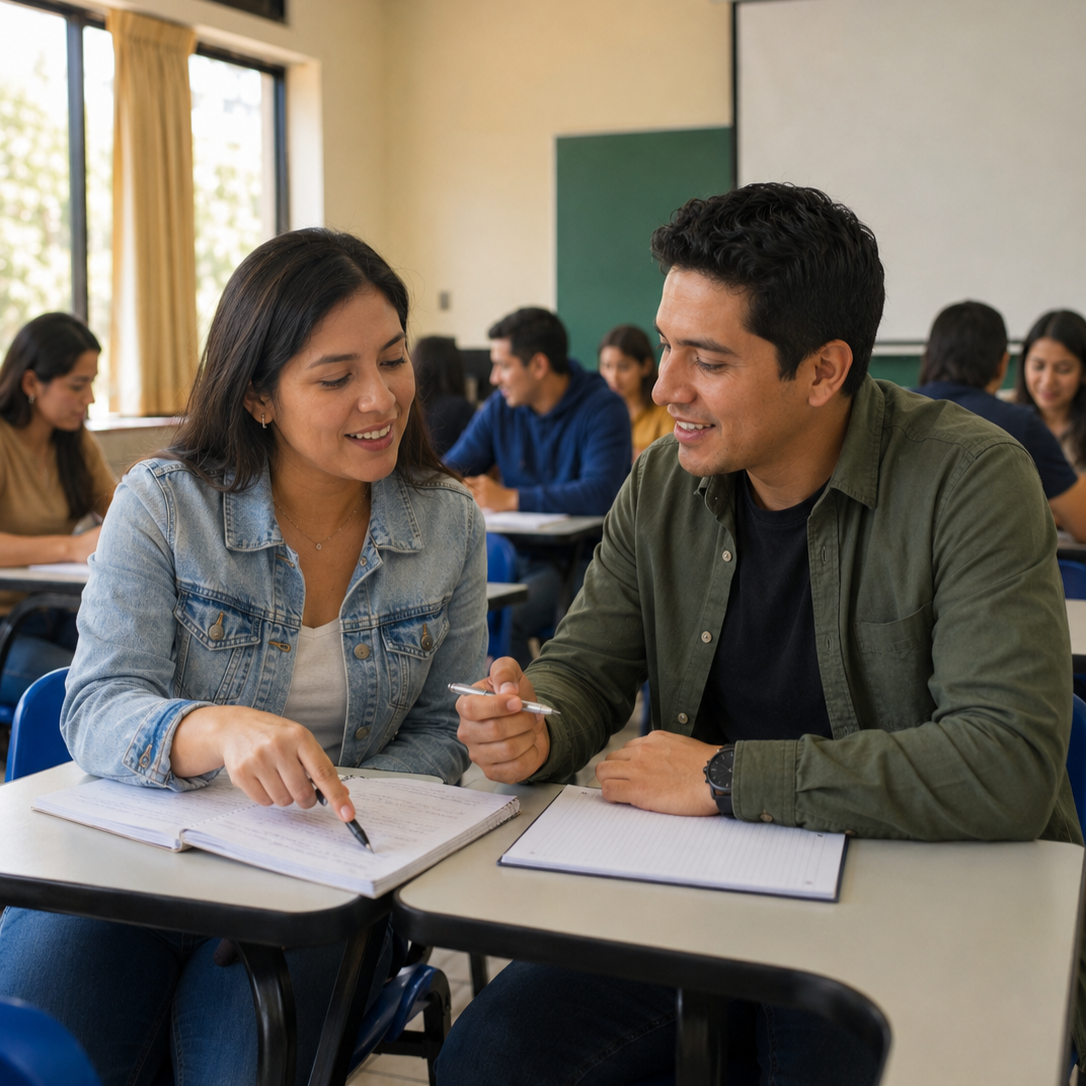 Estudiantes de la modalidad CPT trabajan juntos en clase