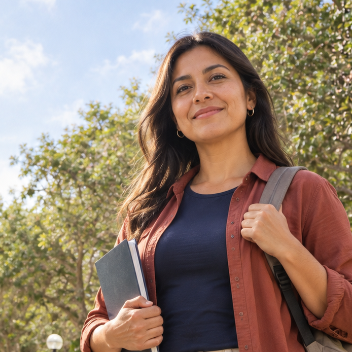 Estudiante universitaria en el campus
