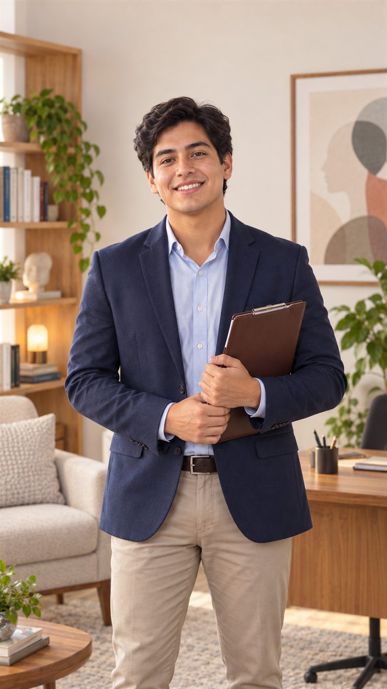 Profesional de Psicología en un espacio de atención y estudio