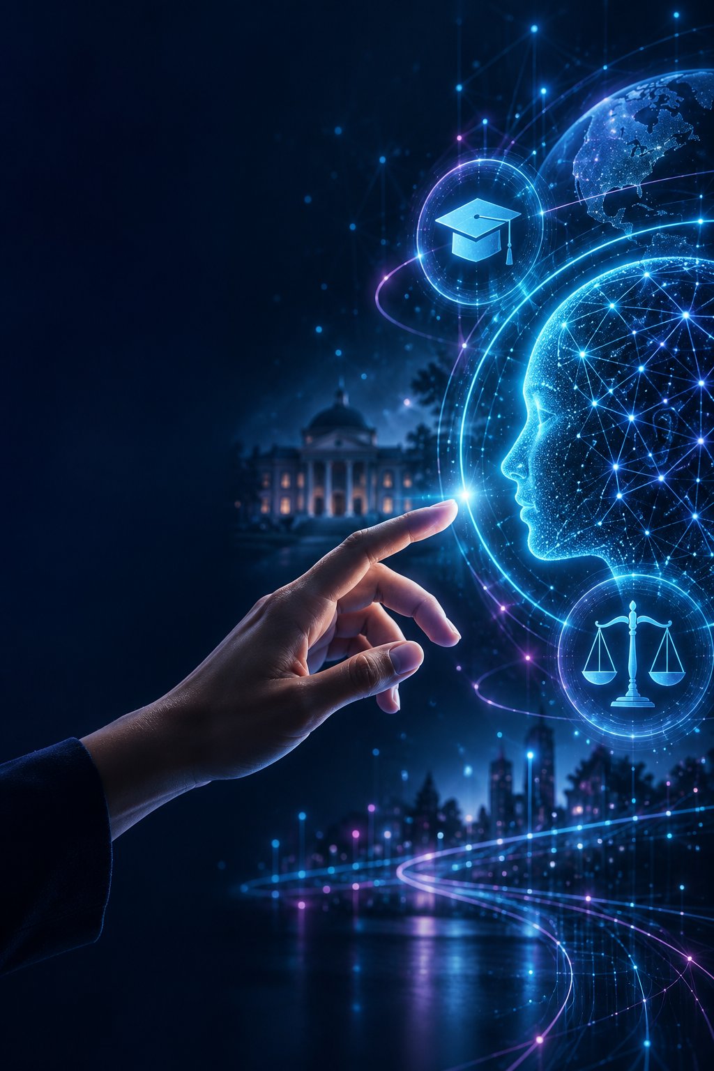 Ilustración de inteligencia artificial, educación y ética